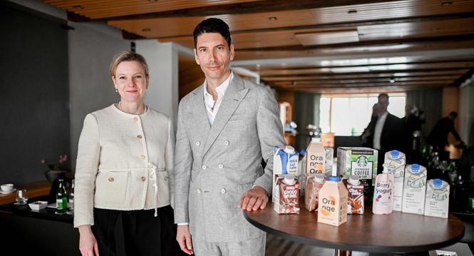 CFO Ann - Kristin Erkens und CEO Samuel Sigrist an der Medienkonferenz in ZÃ¼rich, am Dienstag, 25. Februar 2025. (Melanie Duchene / Schaffhauser Nachrichten)