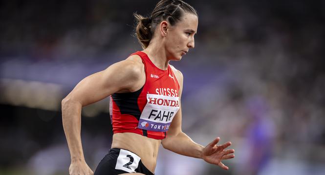Switzerland's Annina Fahr competes in the women's 4x400 meters relay heat on day eight of the World Athletics Championships Tokyo 2025 at the National Stadium on Saturday, September 20, 2025 in Tokyo, Japan. (KEYSTONE/Michael Buholzer)                    
