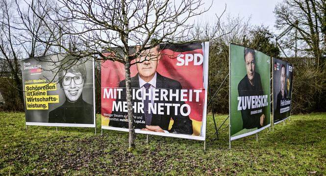 Wahlplakate am Strassenrand in Jestetten, deutsche Wahlplakate unter anderem mit CDU und AFD,  am Freitag, 24. Januar 2025. (Melanie Duchene / Schaffhauser Nachrichten)