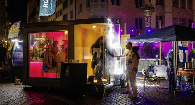 Impressionen vom Saunamarathon am Frohnwagplatz, fotografiert am Freitag, 17. Januar 2025, in Schaffhausen. (Roberta Fele / Schaffhauser Nachrichten)
