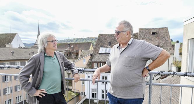 Streitgesprï¿ï¾¤ch zwischen Arnold Isliker, Polo, und Roland Mï¿ï¾¼ller, zum Thema Burgunpark, Burgunwiese, am Donnerstag, 11. September 2025. (Melanie Duchene / Schaffhauser Nachr