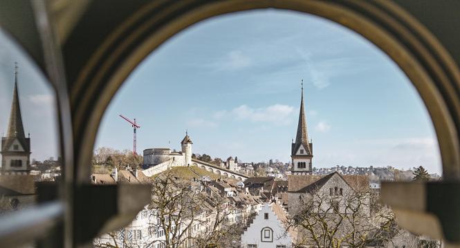Blick vom Regierungsgebï¿ï¾¤ude aus Richtung Munot und Schaffhauser Altstadt, am Sonntag, 09. Februar 2025. (Melanie Duchene / Schaffhauser Nachricht