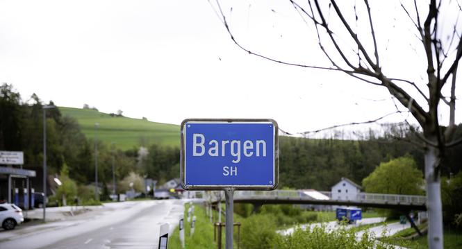 Ortsschild am Eingang von Bargen, fotografiert am Dienstag, 16. April 2024 in Bargen SH (Lea Biedermann / Schaffhauser Nachrichten)