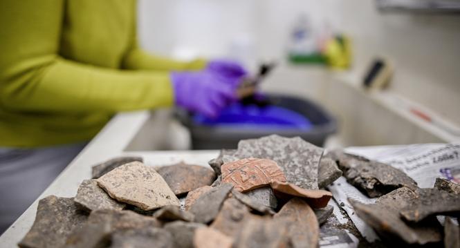 Einblicke in die Stadtarchï¿ï¾¤ologie in Schaffhausen, Fï¿ï¾¼hrung mit Kantonsarchï¿ï¾¤ologin Katharina Schï¿ï¾¤ppi, Bild zeigt Amelie Alterauge bei waschen eines Gebiss, am Mittwoch, 23. April 2025. (Melanie Duchene / Schaffha