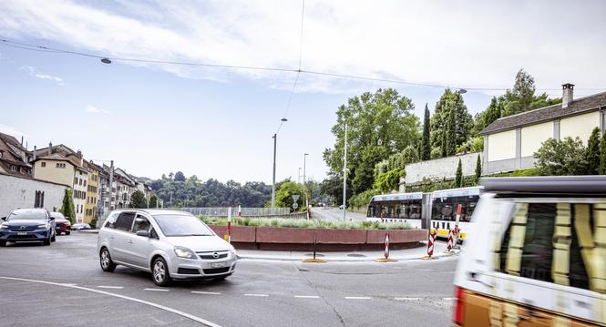 Der Obertor Kreisel soll wegen Bauarbeiten gesperrt werden, fotografiert am Dienstag, 01. Juli 2025, in Schaffhausen. (Roberta Fele / Schaffhauser Nachrichten)