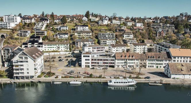 Drohenbild vom Rheinufer, fotografiert zwischen Gaswerkareal, Salzstadel bis zum Gï¿ï¾¼terhof, am Dienstag, 18. Mï¿ï¾¤rz 2025. (Melanie Duchene / Schaffhauser Nachr