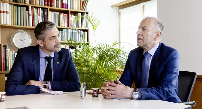 Streitgesprï¿ï¾¤ch mit Hannes Germann und Severin Brï¿ï¾¼ngger (lnks im Bild) zum Thema Individualbesteuerung, Freitag, 13.02.2026 (Roger Hofstetter/Schaffhauser Nachr
