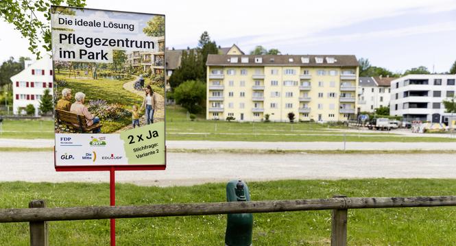 Abstimmungsplakat zur Abstimmung ï¿ï¾¼ber die Nutzung der Burgunwiese in Neuhausen am Rheinfall, Mittwoch, 13.05.2026, Neuhausen am Rheinfall (Roger Hofstetter/Schaffhauser Nachricht