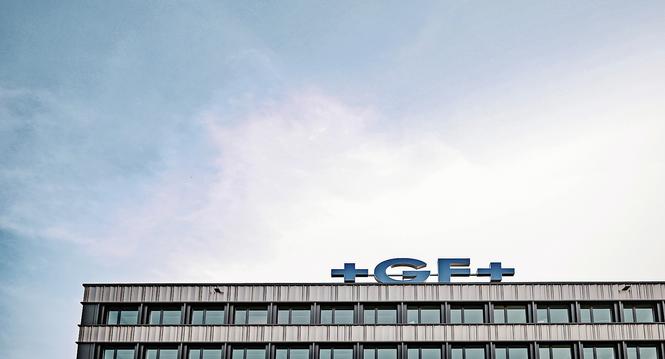 Logo der GF Georg Fischer im Ebnat, am Donnerstag, 12. Juni 2025. (Melanie Duchene / Schaffhauser Nachrichten)