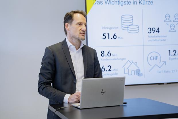 Medienkonferenz der Schaffhauser Kantonalbank mit Alain Schmid, Manuel Bï¿ï¾¼chi und Florian Hotz, fotografiert am Dienstag, 17. Mï¿ï¾¤rz 2026 in Schaffhausen (ENYA DALLE FESTE / SCHAFFHAUSER NACHR