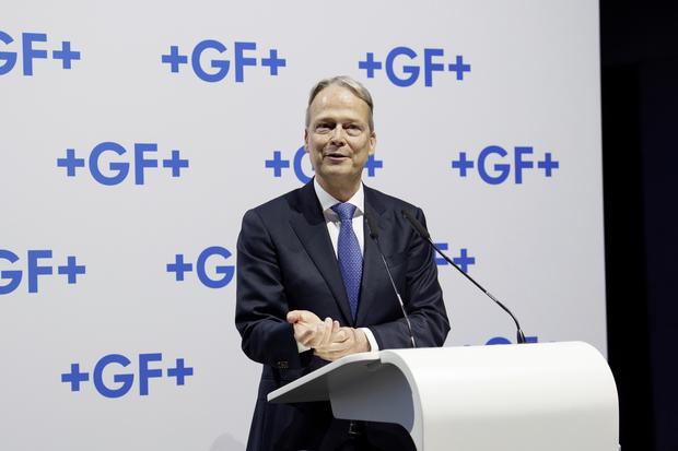 Generalversammlung 2025 der Georg Fischer GF AG mit Yves Serra, Eveline Saupper, Andreas Mï¿ï¾¼ller, Ton Bï¿ï¾¼chner und Christopher Guï¿ï¾©rin in der IWC Arena. Fotografiert am Mittwoch, 15. April 2026 in Schaffhausen. (ENYA DALLE FE
